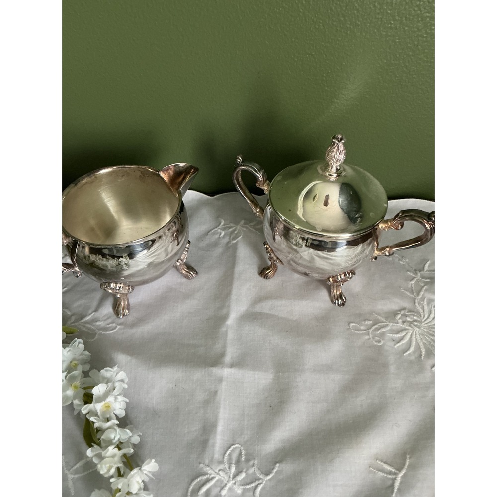 Sheridan Silver on Copper Cream and Sugar Set Taunton Silversmiths Lion Paw Feet